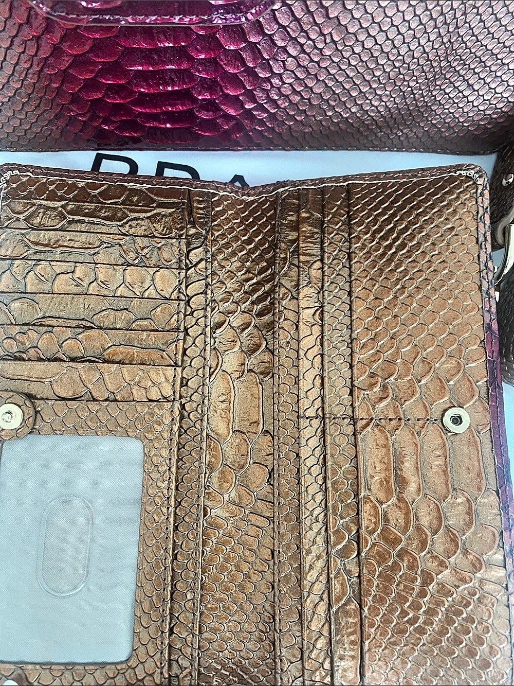 Brahmin Hailee Embossed Shoulder Bag Brown and magenta purple and wallet - Picture 7 of 7